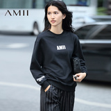 Amii2016秋新款宽松百搭撞色字母印花棉质休闲套头女卫衣外套