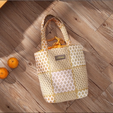 日杂附录 黄色夹棉菱格抽绳手提包 圆形便当袋便当包 饭盒包