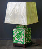 东南亚中式风格窗花格雕花绿色中式元素陶瓷方型底座台灯高46cm