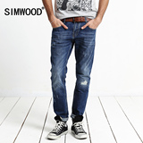 Simwood男装时尚简约夏季新款男士修身牛仔裤磨破欧美休闲牛仔长