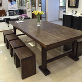 实木餐桌椅组合8人 咖啡厅美式餐桌餐厅复古原木长桌现代简约饭桌