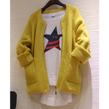 2016秋冬季新款女装外套韩版黄色加厚保暖宽松针织衫短款开衫毛衣
