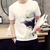 夏季日系男士印花短袖t恤学生圆领打底衫韩版小清新文艺青少年潮