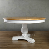 欧式圆形餐桌美式做旧实木拼花餐桌简约法式做旧风华白实木园餐桌