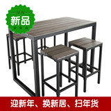 简约长方桌铁艺实木桌椅组合做旧酒吧桌吧凳长脚桌椅套装户外桌椅