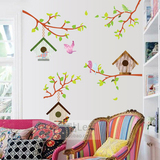 小鸟屋创意田园墙贴客厅背景风景墙角贴纸卧室床头温馨植物花卉