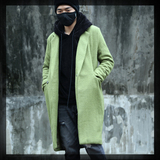 SA2015冬季新款原创设计简约个性果绿加厚中长款呢子外套大衣潮男
