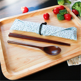 筷子勺子套装 学生便携式日本餐具 木质勺筷叉套装 棉麻筷子袋