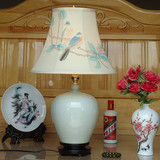 白色手绘花鸟灯罩陶瓷台灯现代中式美式韩式田园宜家客厅书房卧室