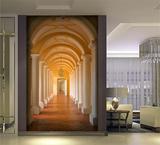 大型3D立体欧式过道壁画 客厅走廊玄关竖版背景墙纸壁纸延伸空间