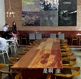 loft美式乡村复古铁艺实木餐桌椅组合咖啡桌办公桌面木板定制茶几
