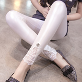 韩版春季新款显瘦脚口蕾丝花边外穿女士外穿常规九分小脚裤打底裤