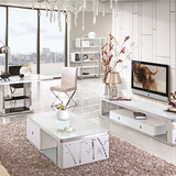 时尚不锈钢茶几白色客厅烤漆欧式简约现代茶几电视柜餐桌椅组合