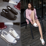 2016夏季新款韩版平跟修面皮防水台学院风女学生休闲露趾坡跟凉鞋