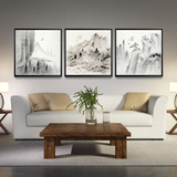 画龙沙发背景墙三联有框无框画现代简约客厅装饰画山水画中式挂画