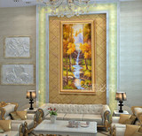 油画客厅装饰画风景欧式玄关竖版过道走廊壁画手绘聚宝盆挂画