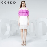 【有L码】CCDD2016夏装新款正品女露肩荷叶袖公主风上衣拼接衬衫