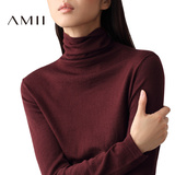 Amii2016秋冬季新款纯色百搭长袖修身套头薄款针织打底高领毛衣女