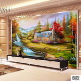 欧式乡村油画风景大型壁画电视背景墙纸墙画客厅沙发壁纸墙璧布