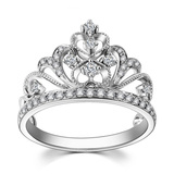 18K白金皇冠钻戒 钻石群镶玫瑰金黄金女款结婚戒指 豪华满钻