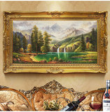 手绘欧式山水风景油画聚宝盆客厅过道横版定制高档油画装饰画壁画