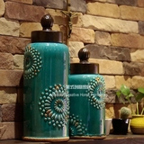 可立特美式创意家居软装饰品蓝绿色陶瓷罐花插花瓶摆件储物罐正品