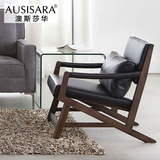 北欧实木休闲椅 客厅单人设计师椅子卧室创意时尚沙发靠背咖啡椅