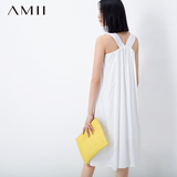 [惠]Amii旗舰店艾米夏新款女纯色后吊带V领无袖A型宽松大码连衣裙