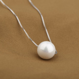 韩版短款天然贝珠珍珠纯银白单颗圆形珍珠吊坠锁骨项链防过敏