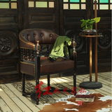 美式实木餐椅复古做旧中式餐厅咖啡椅老上海古典沙发椅子茶椅书椅