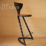 创意吧台椅吧椅高脚椅实木铁艺酒吧椅美式复古做旧吧凳前台椅凳子