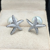 925纯银天然淡水珍珠海星星形个性欧美明星同款走秀耳钉精致耳饰