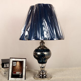 新古典欧式美式高档压花蓝色玻璃台灯样板间软装饰品客厅卧室台灯