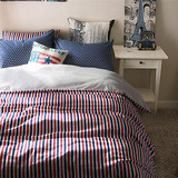 韩版纯棉彩色条纹四件套1.8/2米床上被套床单床笠简约时尚三件套