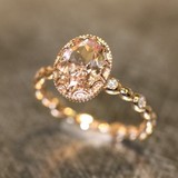 美国代购Artificial㊣ 手作华丽优雅浪漫14K玫瑰金椭圆形钻石戒指