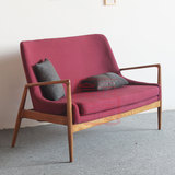 客厅简约北欧沙发椅设计师椅子 实木双人布艺休闲椅咖啡椅宜家