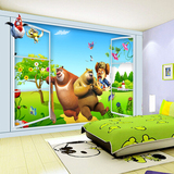卡通3D立体大型壁画 熊出没光头强墙纸布儿童房卧室床头背景壁纸