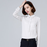 春季新款女装雪纺职业衬衫韩版方领长袖打底衫OL气质衬衣大码工装