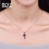 MEISE原创天然紫水晶吊坠 925银镀铂金项链女气质个性珠宝首饰品