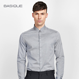 4色 元本BASIQUE夏装男衬衣修身商务休闲男士长袖衬衫纯色立领潮