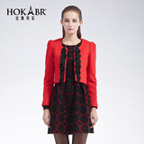 红凯贝尔2015冬装新款女装韩版修身绣花羊毛呢短款外套长袖上衣女