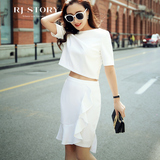 热嘉夏季职业套装女两件套2016韩版新款时尚小香风荷叶边半身裙
