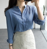 正品韩国代购2016夏季新款韩版女装衬衣OL宽松中长款纯色长袖衬衫
