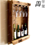 北欧美式乡村实木悬壁挂酒架葡萄红酒架酒吧台酒柜展示高脚杯架