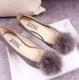 韩国单 狐狸毛小圆头金色小跟绒面平底单鞋（2色）尖头平底鞋兔毛