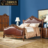 美式新古典实木床1.8米欧式真皮实木大床结婚床高档复古卧室家具