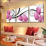 客厅装饰画现代简约抽象挂画卧室墙画三联无框画水晶画紫色郁金香