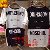 意大利代购 Moschino 16春装新款黑 白拼接字母印花七分袖 T恤 女