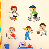 学校幼儿园儿童房男孩卧室墙贴足球篮球自行车运动阳光男孩贴纸画
