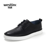 Westlink/西遇2016夏季新款 韩版圆头系带休闲板鞋真皮低帮男鞋